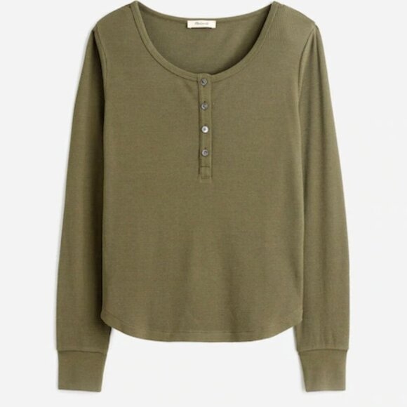 Madewell Tops - NWT Madewell Olive Green Waffle-Knit Scoopneck Henley Tee - XXS